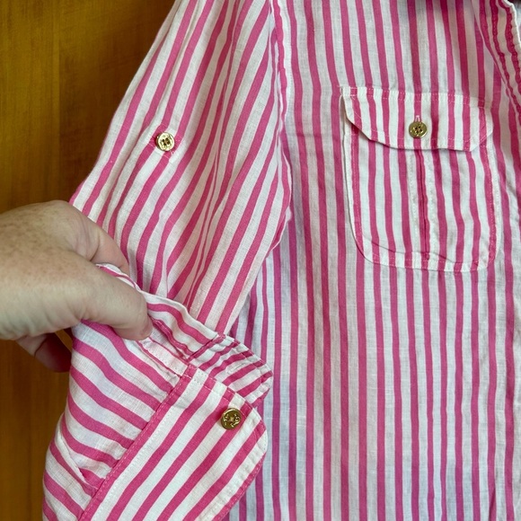 Ralph Lauren Women’s Striped Linen Button Down Shirt w/ Gold Anchor Buttons Sz S - Picture 2 of 7